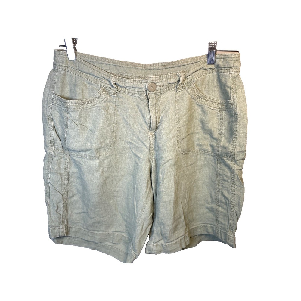 Faded‎ Glory Linen Shorts Women's 12 Green Beach Summer Vacation Resortwear